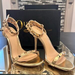 Olivia Imogene gold metallic studded strap heels size 5 1/2. Gently worn.